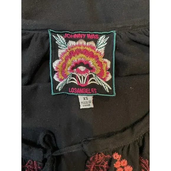 Johnny Was Womens Tunic Black Multicolor Embroidery Size XS Floral Peasant Boho - Picture 4 of 6